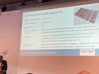Ricoh's Aluminium BJT inverter heatsink fin case study being presented at the SBAM workshop, 2025.